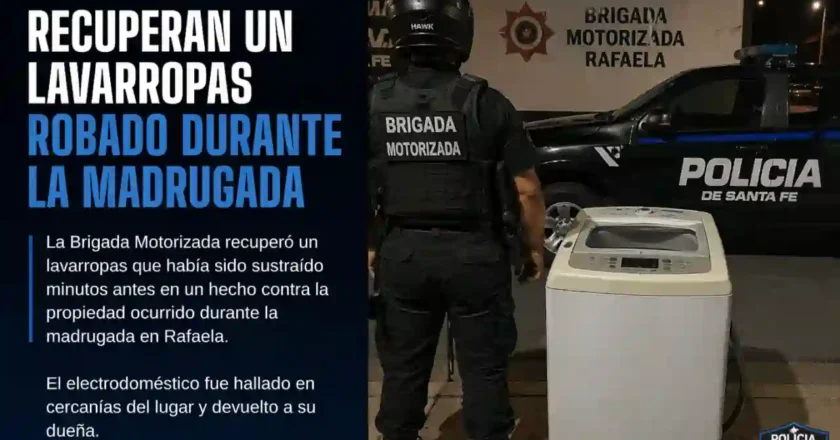 Rafaela: recuperan lavarropas robado en la madrugada