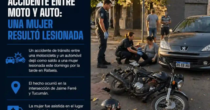 Rafaela: motociclista herida tras choque con un auto