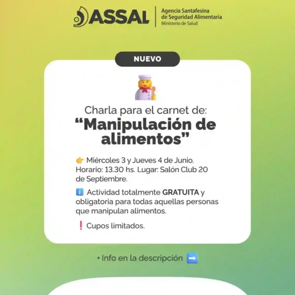 Capacitación gratuita en Manipulación Segura de Alimentos en Humberto Primo