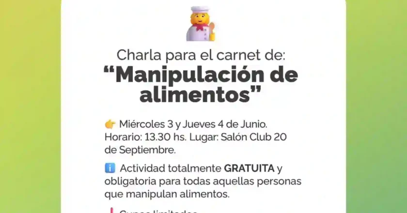 Capacitación gratuita en Manipulación Segura de Alimentos en Humberto Primo