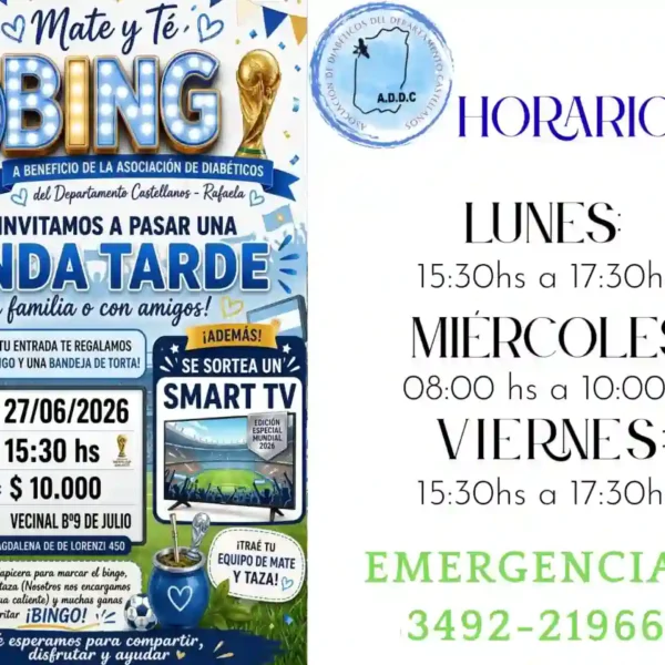 Mate y Té Bingo Mundialista: una tarde solidaria en Rafaela