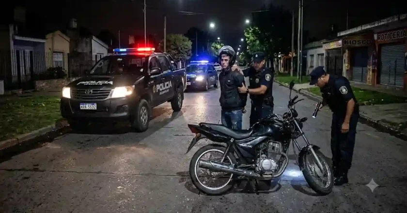Fuga y aprehensión en Frontera: un motociclista sin luces ni patente fue detenido tras un seguimiento controlado