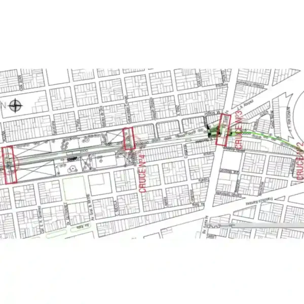Señalización en cruces de la ciclovía del FFCC Belgrano