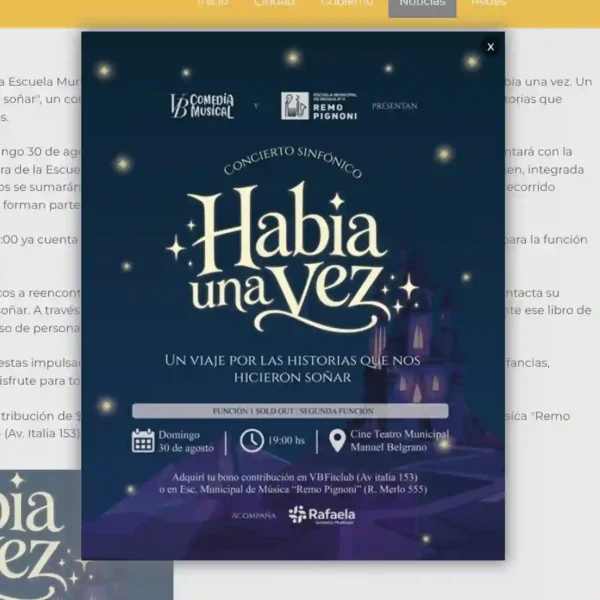«Había una vez»: la Orquesta de Cámara de la Escuela Municipal de Música «Remo Pignoni» y VB Comedia Musical presentan un concierto sinfónico