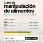 Inscripciones abiertas para Curso de Manipulación de Alimentos