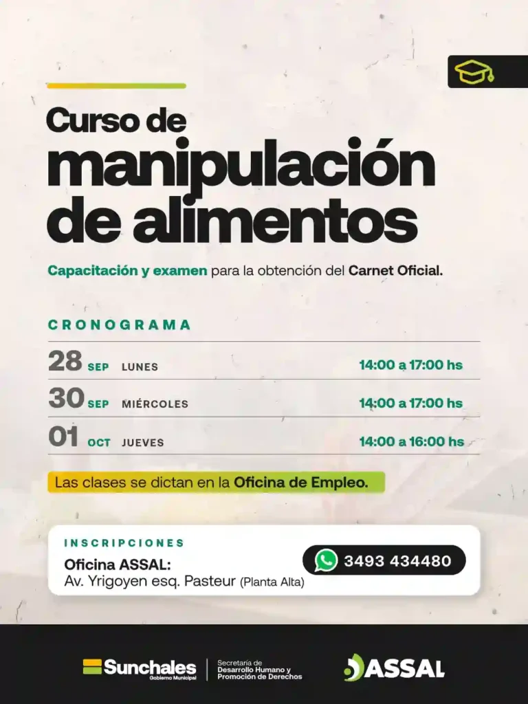 Inscripciones abiertas para Curso de Manipulación de Alimentos 1 Inscripciones abiertas para Curso de Manipulación de Alimentos