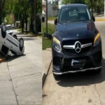 Un auto terminó volcado tras un fuerte choque en la esquina de Aconcagua y Barcelona