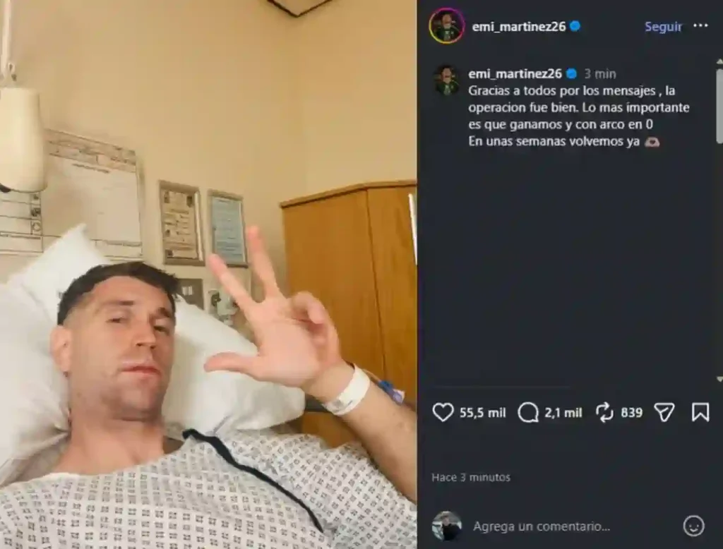 Dibu Martínez fue operado del maxilar y será baja en la Selección argentina